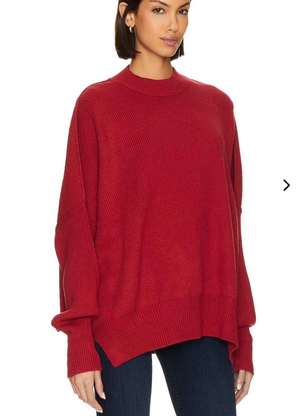 Free People Easy Street Sweater Pullover Tunic Red Oversized Size XS